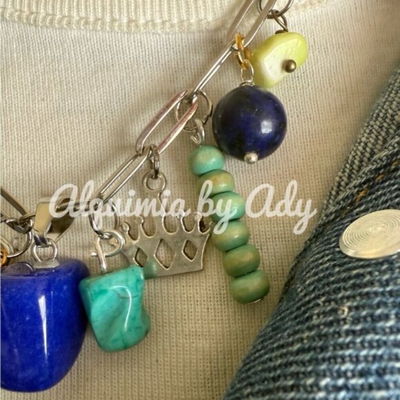 Lapis lazuli multi charms necklace statement - Picture 3 of 4